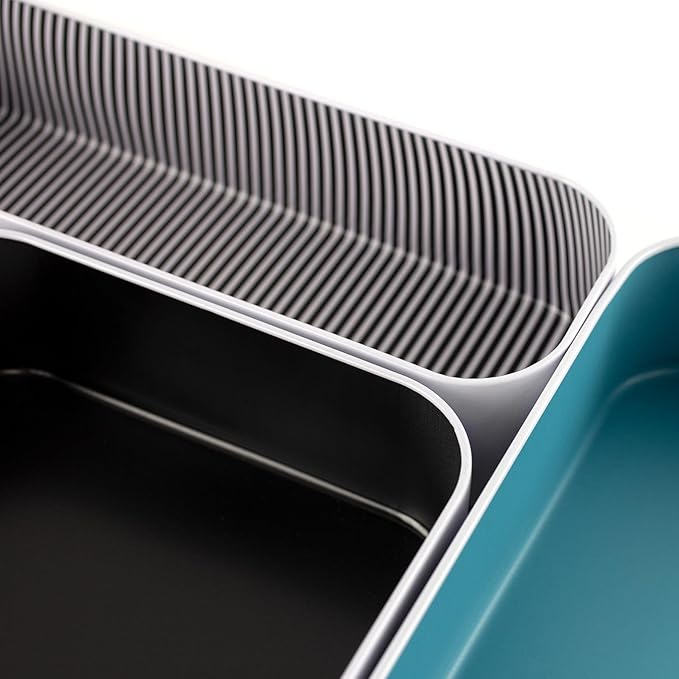 Three by Three Seattle 5 Piece Metal Organizer Tray Set for Storing Makeup, Stationery, Utensils, and More in Office Desk, Kitchen and Bathroom Drawers (2 Inch, Assorted Colors, Stripes)