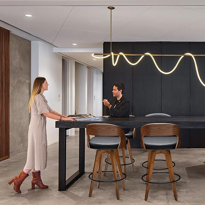 Barstools Set of 3,Bar Height Bar Stools for Kitchen Island,30.3 Inch Modern Upholstered Bar Chair, Swivel Bar Stools with Back and Wood Legs (Black-PU)