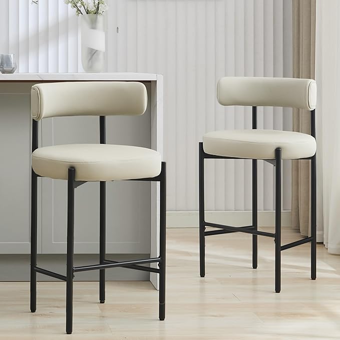 28'' Faux Leather Bar Stools Set of 2, Bar Height Stools for Kitchen Island, Grey Barstools with Backs, Upholstered Counter Chairs (Vegan Leather, Grey)