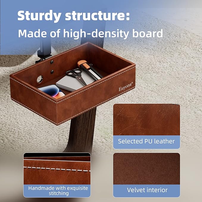 PU Leather Under Desk Drawer Organizer, 360° Rotating Clamp for Stationery, Remote Control, Phone & Pencil Storage, Computer Desk Accessories (Brown)