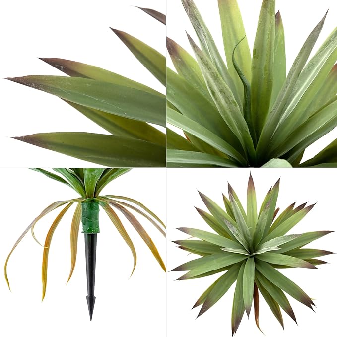 20" Tall Artificial Agave Plant with Ground Stakes Realistic Faux Agave for Indoor/Outdoor Home Decor (2 in 1)