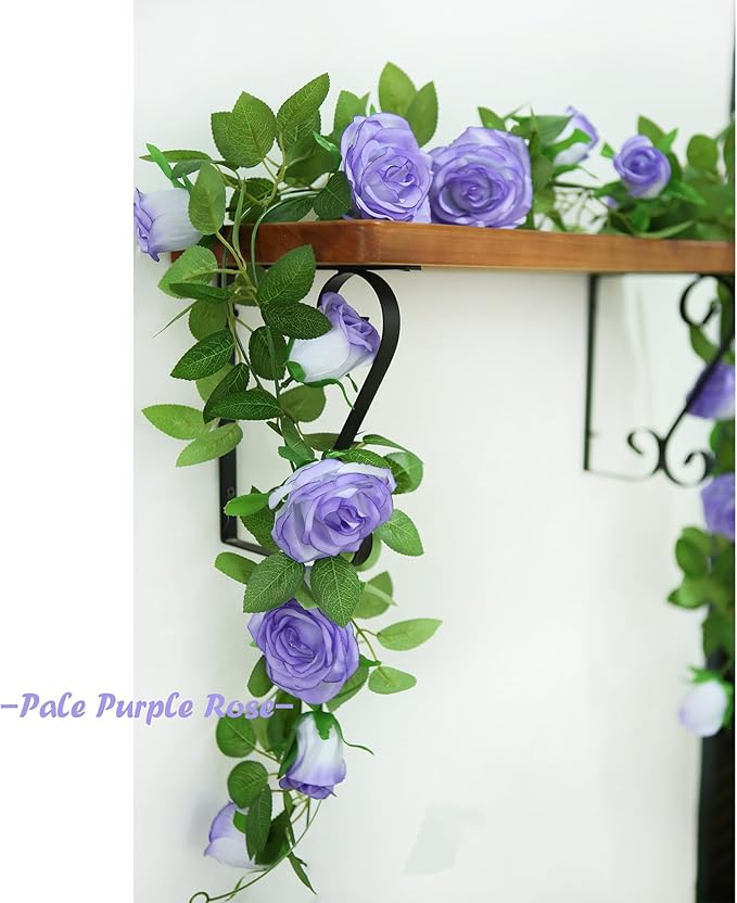 Felice Arts 2 Pack Pale Purple Artificial Floral Garland Each 6.5FT Fake Rose Vine Hanging Rose Garland for Wedding Flowers Table Centerpiece Arrangement Room Baby Shower Teepee Mirror Decor