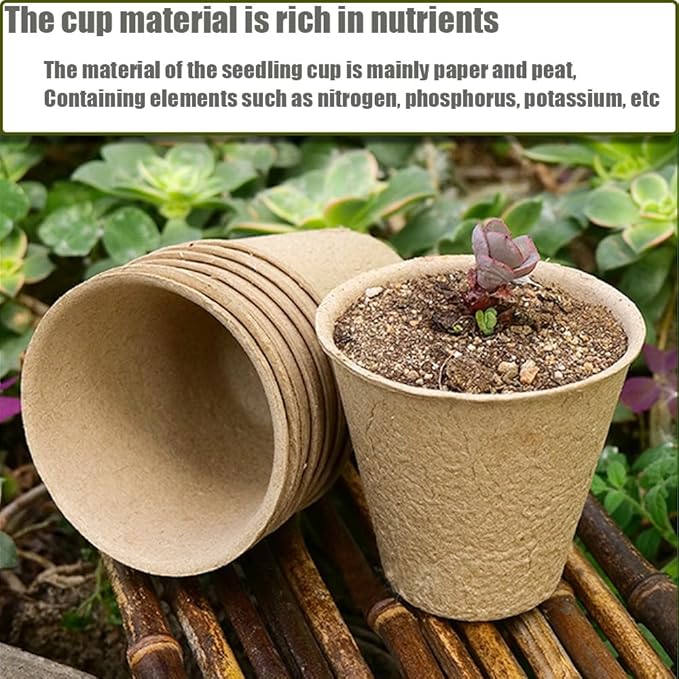 130 Pcs 3.15 Inch Organic Peat Pots with Drainage Holes - Biodegradable Seed Starter Pots for Seedlings, Plants & Garden Germination - Includes 130 Planting Labels