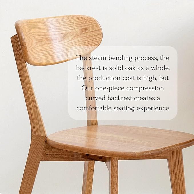 Mid Century Oak Wood Dining Chairs Set of 4, 100% Solid Wood Kitchen Chair with Rounding Edges & Curved Backrest, Modern Armless Accent Dining Chairs for Kitchen Dining, Natural Oak