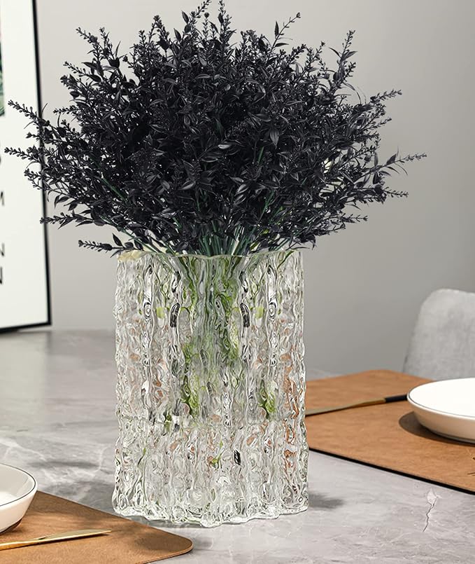 RECUTMS 12 Bundles Artificial Flowers Outdoor UV Resistant Outdoors Fake Plants Faux Plastic Flower in Bulk for Hanging Planters Outside Porch Vase Home Window Decoration(Black)