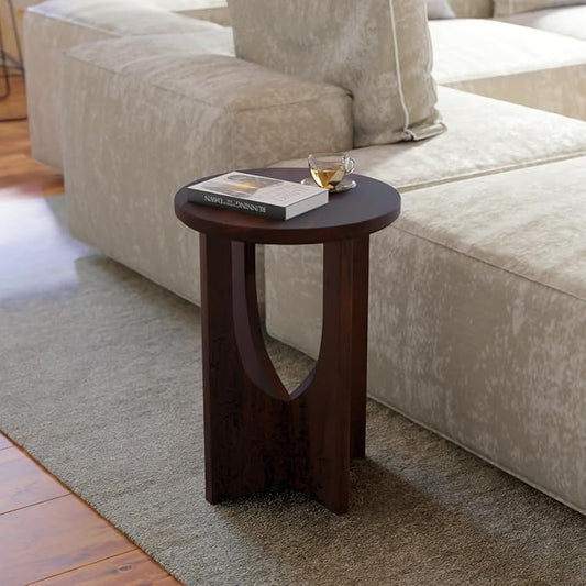 Relso Stupa Solid Wood End Table – 22" Tall Round Side Table for Living Room or Bedroom, Handcrafted Accent Table in Walnut Finish, Easy Assembly, Modern Minimalist Design for Small Spaces