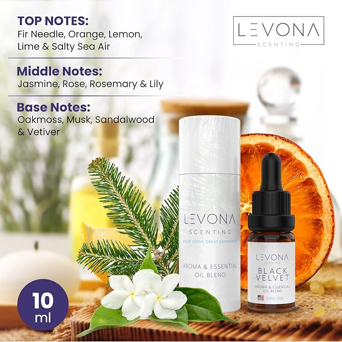 Levona Scents Oil Diffuser Essential Oils: Fragrance Oil for Diffuser - Black Velvette Diffuser Oils Scents - Woody Citrus with Herbal Floral Essential Oil Blends, Oakmoss, White Musk & Sandalwood