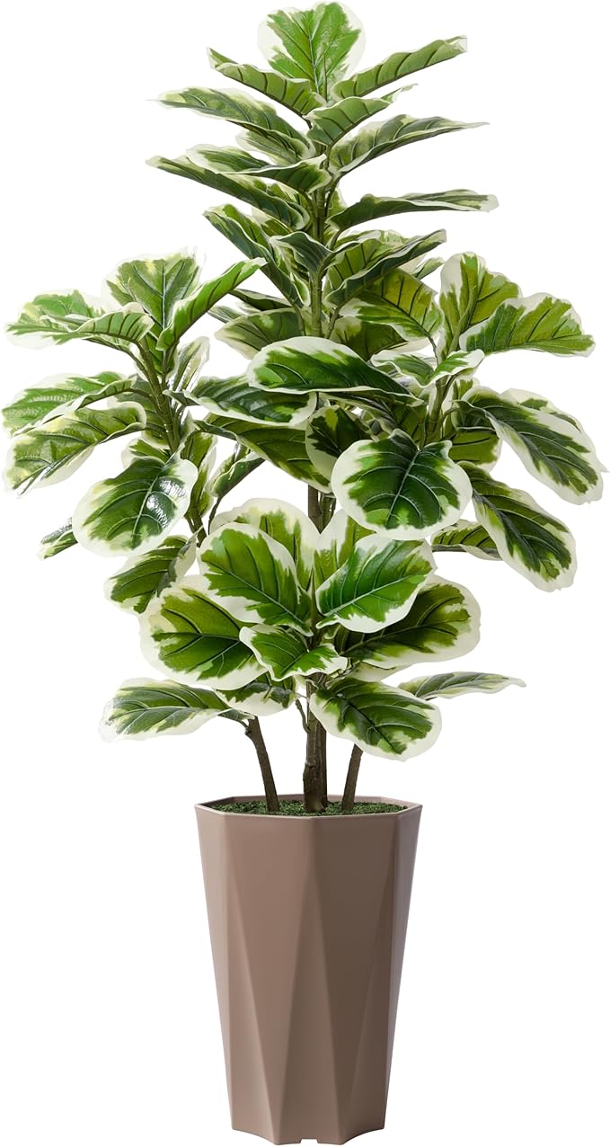 Artificial Fiddle Leaf Fig Plant Indoor 5FT Faux Rubber Tree with Mocha Diamond Planter Tall Fake Floor Plant Potted Artificial Trees for Home Office Living Room Decor Indoor
