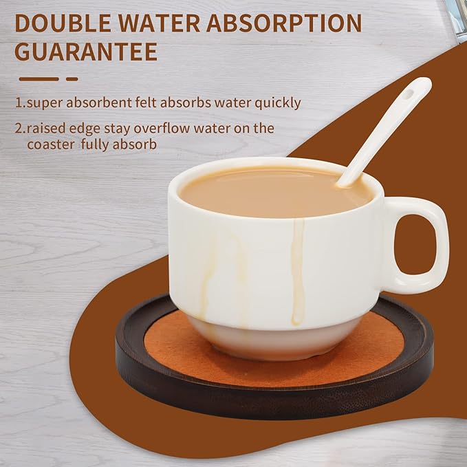 MinBoo Bamboo Coasters for Coffee Table Set of 4 Coasters for Drinks Absorbent with Holder Coffee Table Decor for Tabletop Protection Gifts for House Warming New Home & Wedding (Brown 4Pcs)