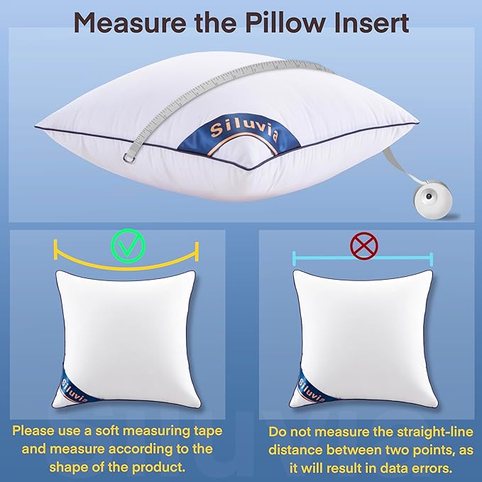 Siluvia 22"x22" Pillow Insert Set of 2 Square Throw 22 Pillows with 100% Cotton Cover for Sofa, Couch, and Bed - White