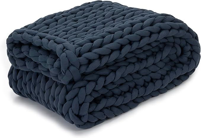 Nuzzie Chunky Knit Blanket - Breathable, Cooling, Hand Made Knit Throw Blanket for Sleep - Machine Washable, Stylish Decor Design (Dusty Blue, Full | 16lbs | 48"x72")