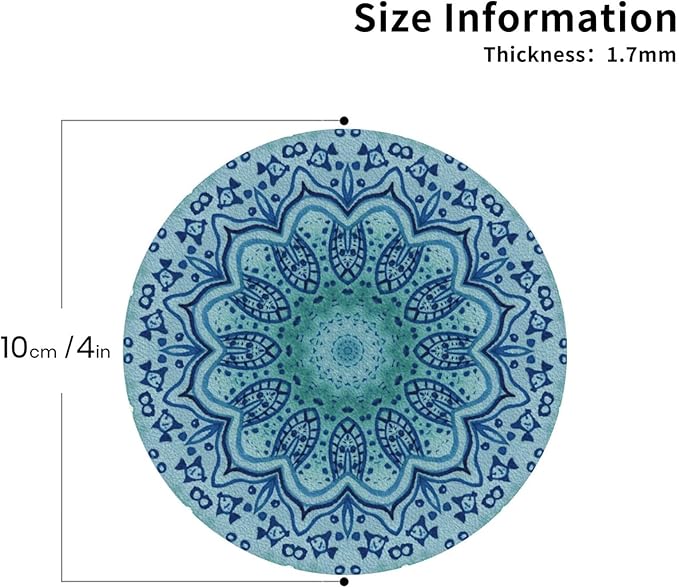 Mandala Boho Blue Purple Coasters Set of 6 Coasters for Drinks Absorbent Double-Sided Leather PVC Coaster for Tabletop Protection Coffee Table Decor Ideal for Home Decor House Warming Gifts