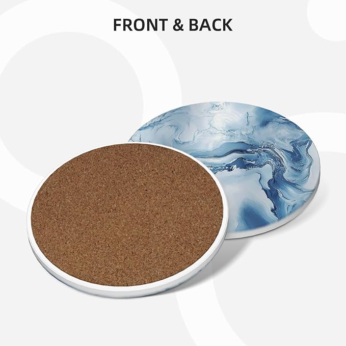 White Blue Marble Coasters for Drinks Absorbent Ceramic Coaster Set of 4 for Coffee Table Cup Bar Desk Round Coasters Mat with Cork Base Seasonal Home Decors