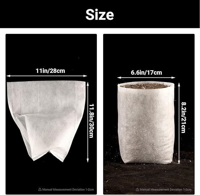 Nursing Growing Pouch, 100pcs 11 x 11.8 in Plant Non-Woven Nursery Bags Large, Fabric Seedling Plant Grow Bags, Seed Starting Planting Growing for Home Garden Supply
