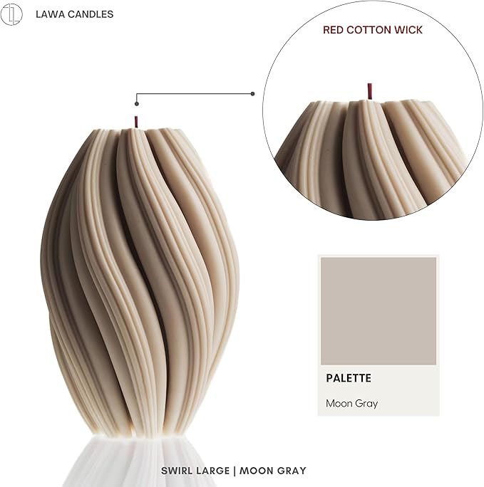 LAWA Swirl Candle - Large Beautiful Handmade Pillar Scented Soy Wax Twirl Elegant Bubble Aesthetic Candle Housewarming Gift Home Room Shelf Decor Idea Spiral Moon Gray (Large)