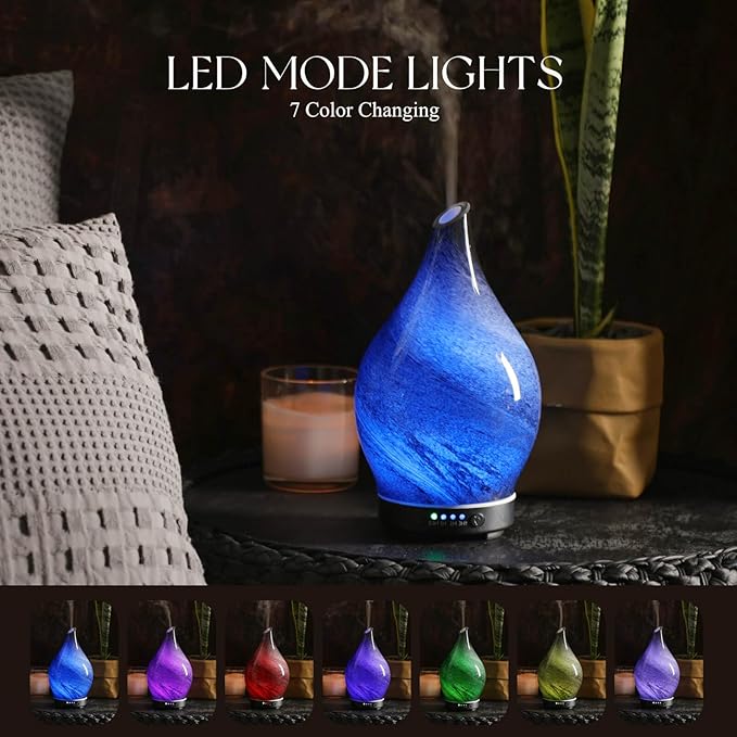 Porseme 150ml Essential Oil Diffuser Glass Color Changing Aroma Air Diffusers Aromatherapy Ultrasonic Cool Mist Humidifier 6 Running Hours Waterless Auto-Off for Sleeping Yoga Office Spa (Obsidian)