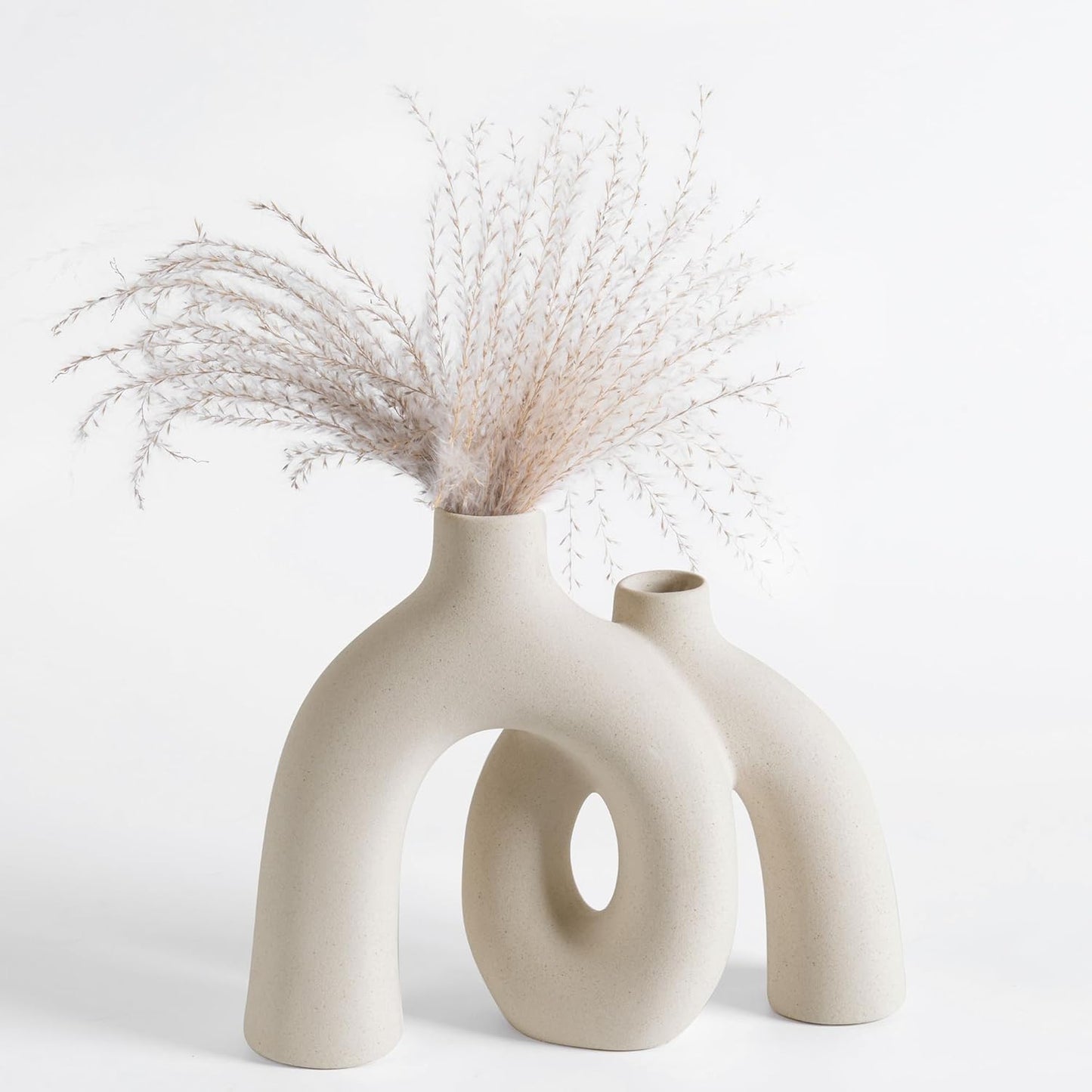 Ceramic Hug Vase (Creamy White) Modern Donut Style Hugging Vases for Flowers Minimalist Decor – Hollow Ceramic Waterproof Home Decor Vases for Living Room, Bed Room, Book Shelf, Entryway, Table