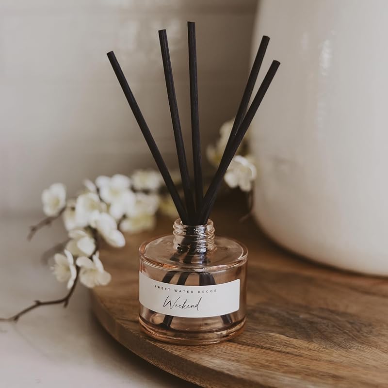 Sweet Water Decor Weekend Reed Diffuser – Room Decor Aesthetic with Long-Lasting Premium Fragrance of Citrus, Sage, Lavender, Amber, Tonka Bean for 4 Months – Ideal for Aromatherapy and Home Decor