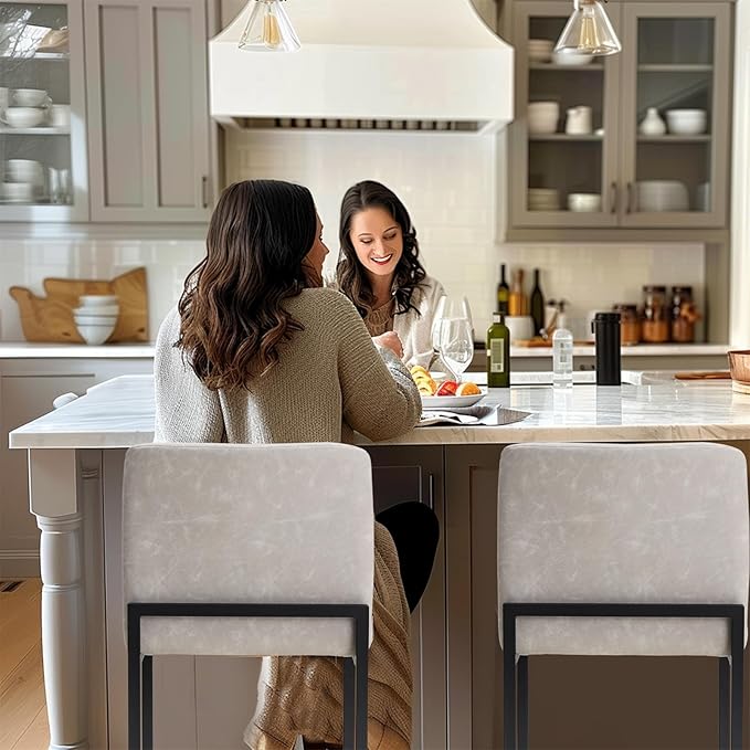 Sophia & William Light Grey Bar Stools Set of 4, Modern PU Leather Counter Height Barstools with Back, 24" Kitchen Island Bar Chairs
