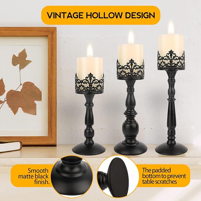Black Vintage Candle Holder for Table Centerpiece Gothic Candle Stand Set