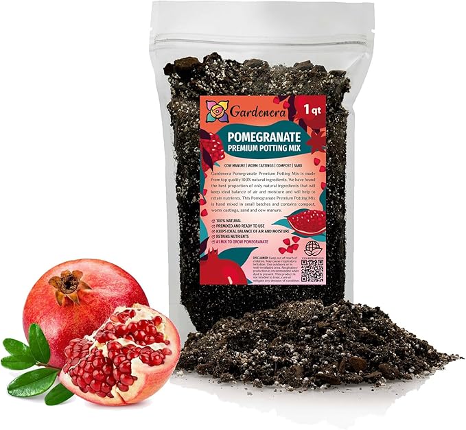 Premium Pomegranate Potting Soil Mix - Ideal Nutrient Blend for Growing Robust, Flavorful, and Bountiful Pomegranate Trees - 1 Quart
