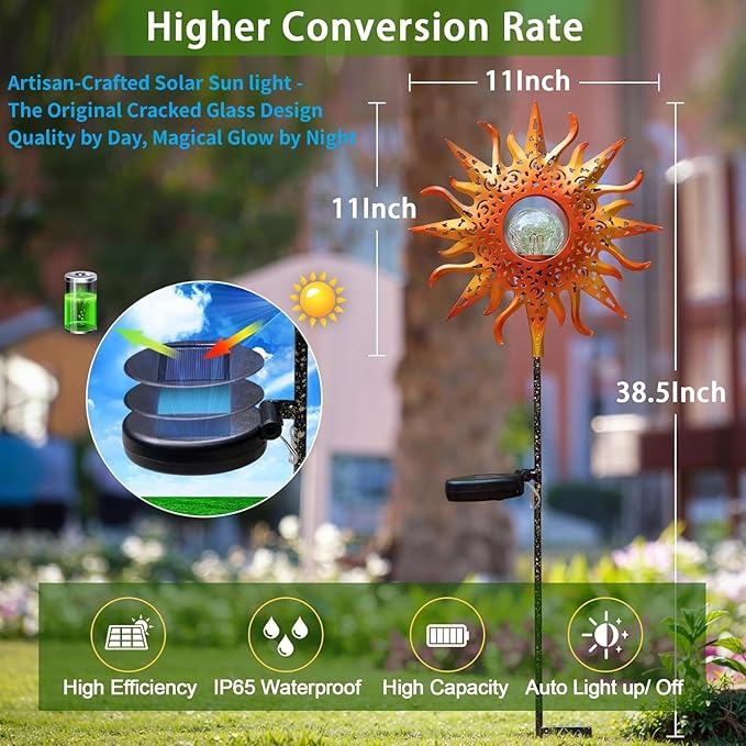 TAKE ME Sun Solar Lights Garden Outdoor Waterproof Metal Stakes for Patio Yard Walkway LawnPatio Mothers Day Gifts Mom Wife Grandma (Red Sun)