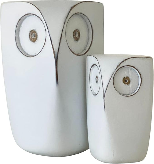 Wise Owl Decor Statue Sculptures – Set of 2 Small White Resin Figurines, 5¾ & 4 Inches High, Minimalist Decor for Home, Office, Bookshelf, or Desk