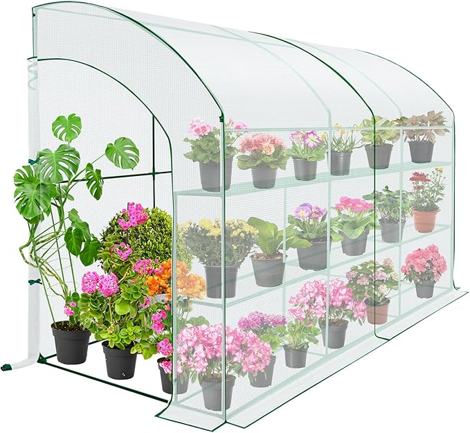 EAGLE PEAK 3 Tier Lean to Portable Greenhouse, Heavy-Duty Indoor & Outdoor Garden with Wire Shelves, 2 Roll-Up Zipper Doors, Easy Assembly, 120"x60"x84" Clear/White PE Cover