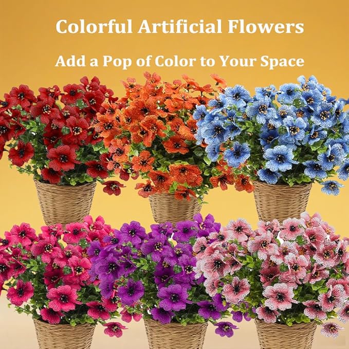 24 Bundles Artificial Flowers for Outdoors Fake Flowers UV Resistant Faux Plastic Plants Garden Porch Window Home Indoor Decoration Mixed Color