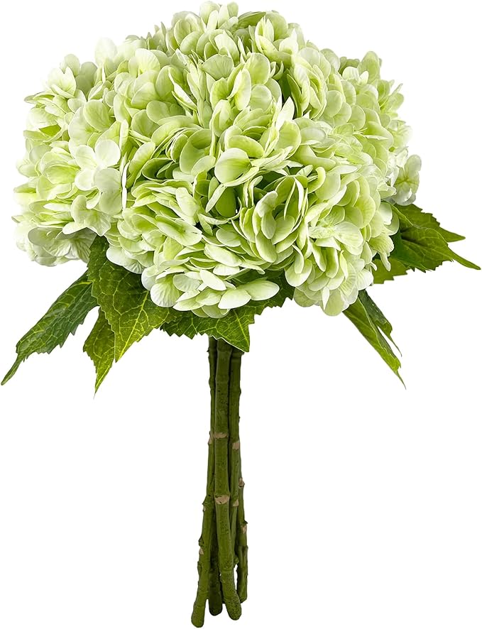 21In Light Green Artificial Hydrangea Flowers 5 Pcs Real Touch 3D Print Latex Flowers for Wedding Centerpieces Bouquets DIY Floral Decor Home Decoration with Stems