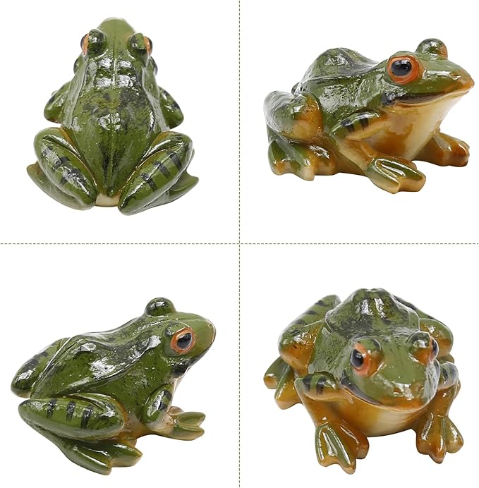 4 Pcs Garden Frog Figurine, Miniature Frog Figurines, Small Resin Realistic Frogs Statue for Fairy Garden Fish Tank Terrarium Decor