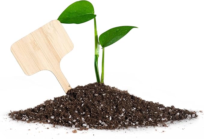 OBTANIM 75 Pack Bamboo T-Type Plant Labels with A Marker Pen, Garden Markers Sign Plant Tags for Seedling Potted Herbs Flowers Vegetables