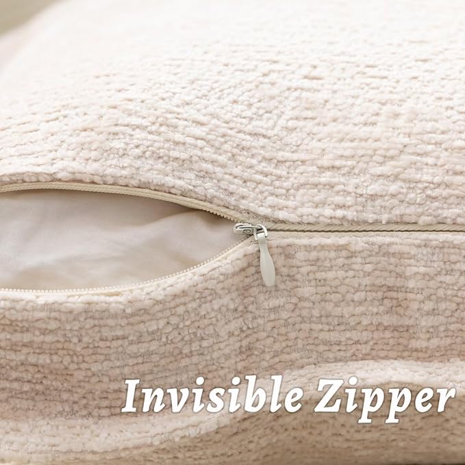 Beige Decorative Throw Pillow Covers 26x26 Inch Set of 2 Cozy Soild Chenille Cushion Cases Soft Textured Square Couch Pillows Cover Boho Accent Farmhouse Pillowcases for Sofa Bed