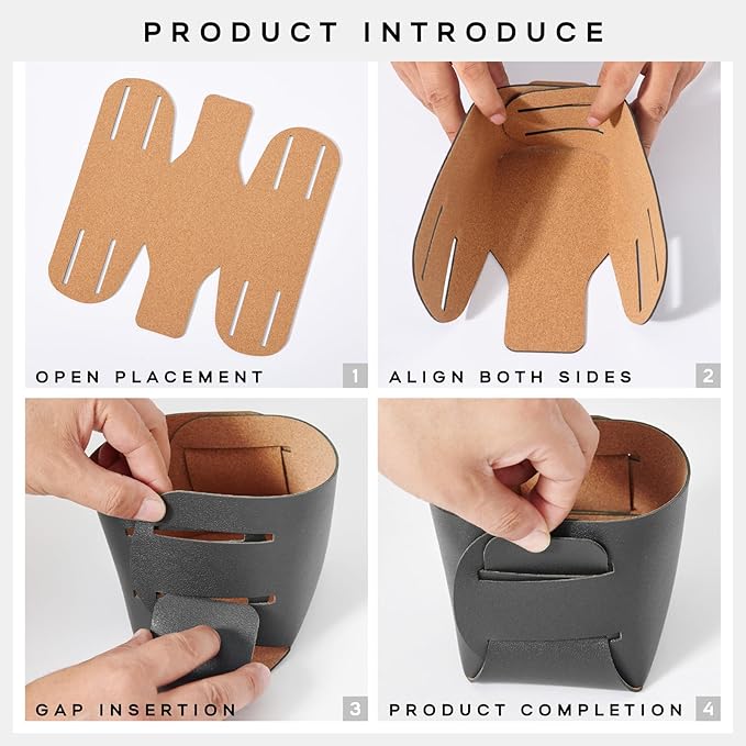 HOMIEAZICOZI 2-Pack Cork Leather Desk Accessories Storage - Pencil Pen Holder - Makeup Brush Holder Organizer - Stylish Addition to Home Decor (Black)