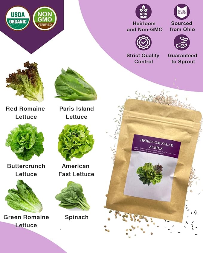Salad Greens Seed Pod Kit for AeroGarden, iDoo with Red and Green Leaf, Romaine and American Fast, Buttercrunch, Parris Island Lettuce, Spinach - Compatible with All Hydroponics (12-Pod)