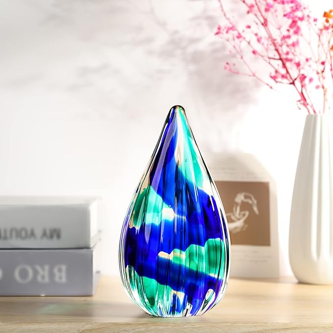 Yao Yuan Hand-Blown Glass Sculpture - Murano-Style Glass Statue and Figurine - Wonderful Gift, Green-Blue