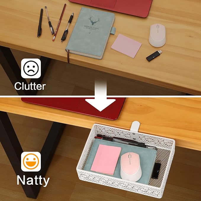Under Desk Storage Organizer for Reduced Clutter, Drawer organizers C-Clamp Mount System Firmly Clamped And Do Not Hurt The Table, Easy to Install & holds up to 10 lbs-2 Pack (Large and Small)