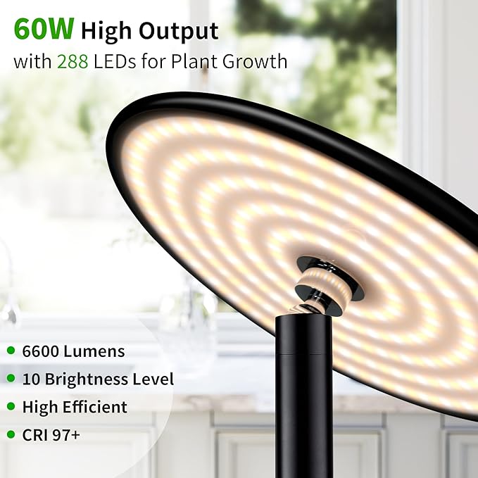 chiphy Grow Lights, 85" Full Spectrum Plant Light for Indoor Plants, 4/8/12H Timer, 60W Grow Lamp, 10 Dimmable Brightness, Height Adjustable, Remote Control, Ideal for Large Tall Plants