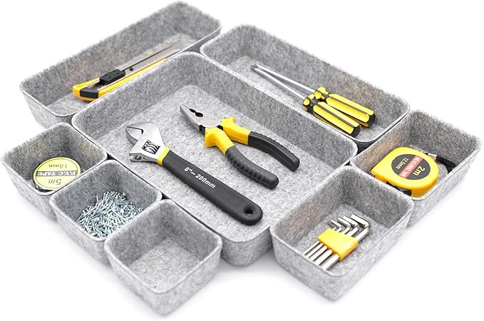 Welaxy Desk Drawer organizers tray Felt storage bins aesthetics room décor for home office dorm closet decluttering minimalist lifestyle (Gray)