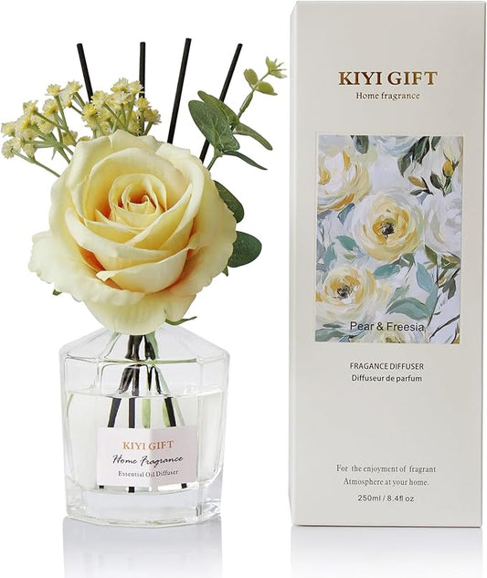 Reed Diffuser Set -8.4 fl oz Scent Diffuser with 6 Reed Sticks, Home Fragrance,Reed Diffuser for Bathroom Shelf Decor (Pear Freesia)