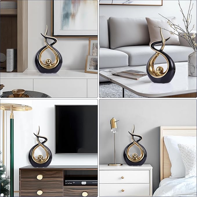 Gold Black Modern Sculpture Table Decorations, Ceramic Knick Knacks Statues for Living Room Decor, Tv Stand and Desk Decor, Suitable for Coffee Tables and Shelf Decorations, Great Gift Idea