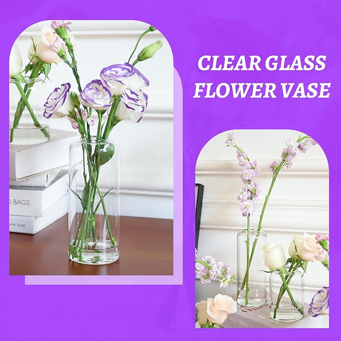 Bud Vases in Bulk Set of 12, Glass Small Vases for Flowers, Modern Cylinder Flower Vases for Wedding Centerpiece, Living Room Decorative, Home Decor