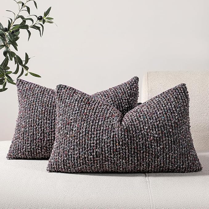 Striped Throw Pillow Covers 12x20 Set of 2 Colorful Purple Textured Boucle Chic Morden Boho Accent Farmhouse Rectangular Lumbar Decorative Couch Pillow Covers for Home Decor Bed Sofa Living Room