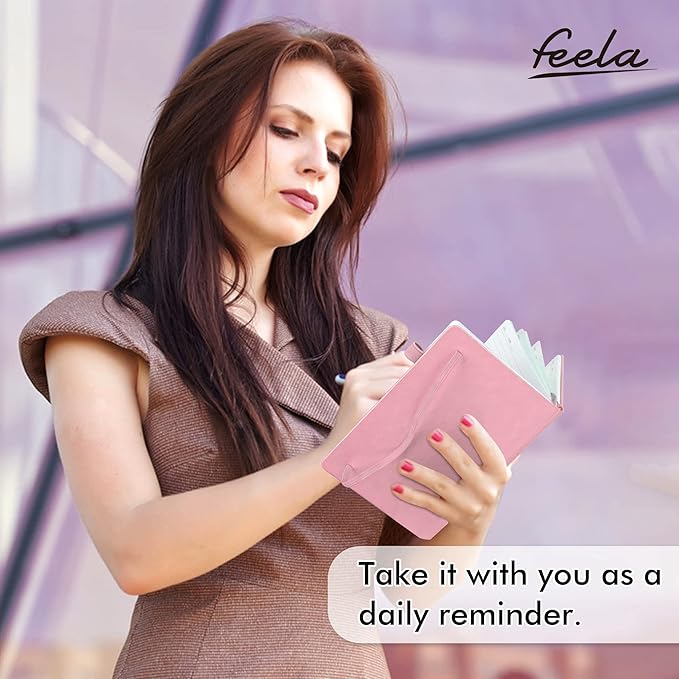 feela 24 Pack Journal Notebook Bulk for Work, Business Notebook Hardcover Lined Writing Journal with Pen Holder for Men Women Note Taking, with 24 Black Pens, 120 GSM, 5.1”x8.3”, A5, Rose Pink