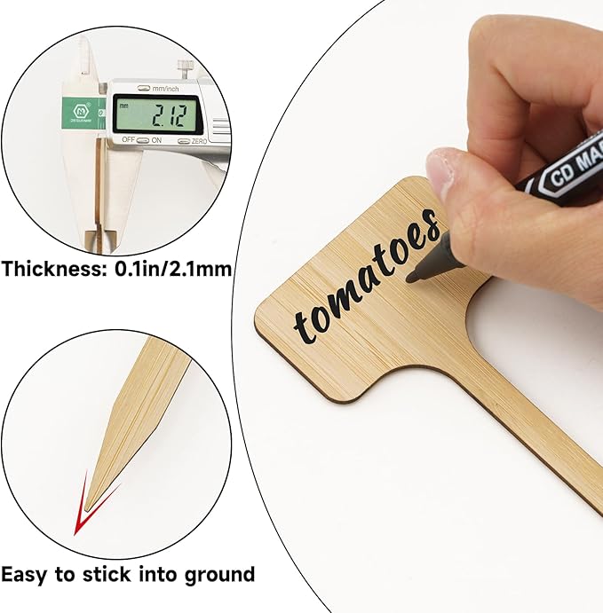 KINGLAKE Plant Labels,Bamboo Plant Labels,7 Inch Tall Plant Tags Labels,30 Pcs Nursery Garden Labels Plant Markers for Outdoor Waterproof Plant Name Tags Garden Tags with Marking Pen