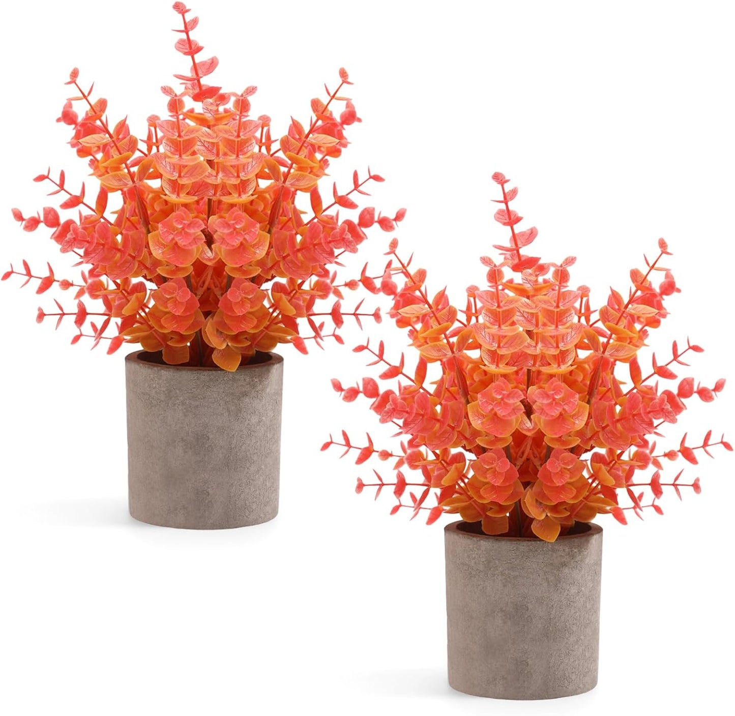 2 Pack Fall Small Fake Plants Eucalyptus Potted Artificial Plants Fall Decorations for Home Shelf Office Bathroom Desk Farmhouse Room Coffee Table Decor Fall Decor (Fall Orange)