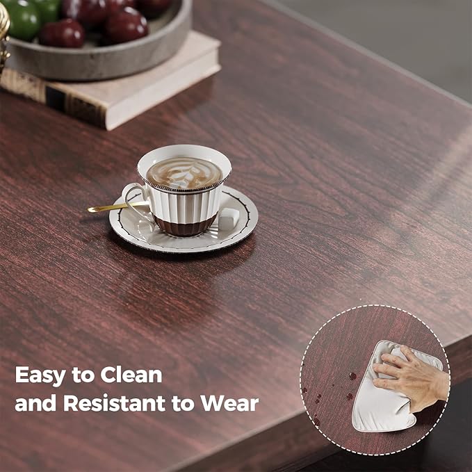 IRONCK Coffee Table with LED Light and Charging Station, 4 Storage Drawers with Grille Design, Square Coffee Table for Living Room Office Reception Room (Walnut)