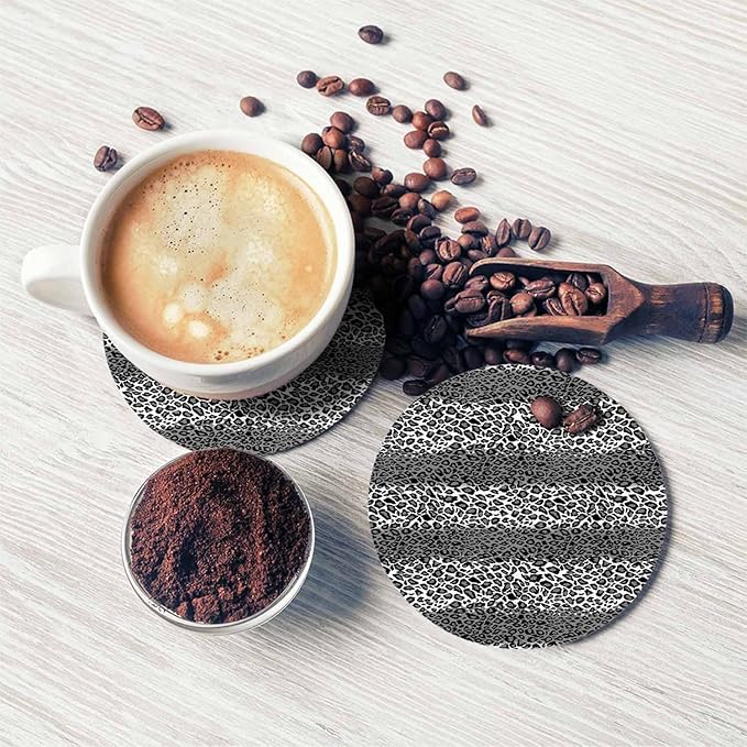 Repeating Leopard Spots Drink Coaster Cheetah Skin Pattern Leo Dots Design Beautiful Home Decor Diatomite Heat-Resistant Diatomite 4 Inch for Cold Drinks Wine Mugs Cups