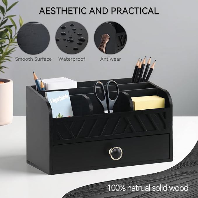 Desk Organizer with Drawer Mail Organizer Countertop Wood Desk Drawer Tabletop Storage Organization Pen Holder Letter Sorter Makeup Organizer for Home Office School