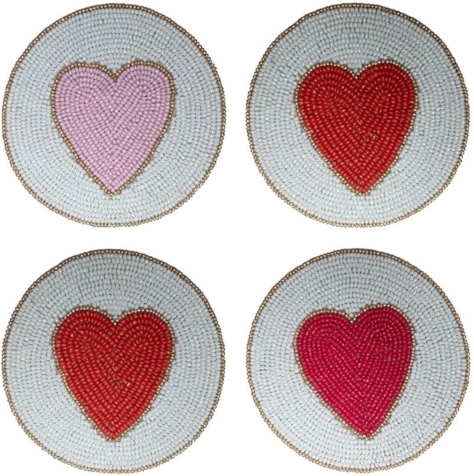Folkulture Beaded Coasters for Drinks | Set of 4 (4") Round Decorative Bar Coasters for Table Décorations | Modern Coaster for Coffee Table for Her or Housewarming Gift
